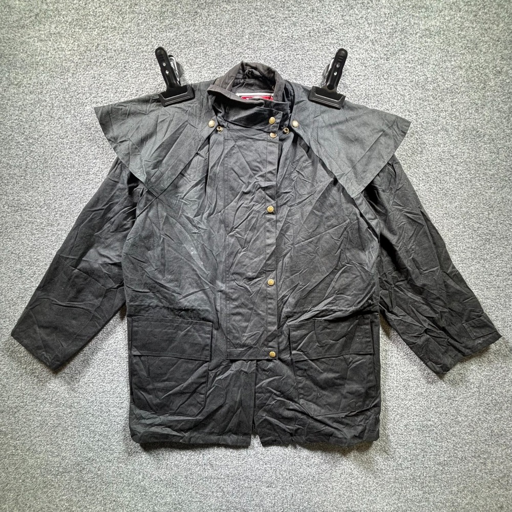 Koolah Field Jacket Mens L Black Waxed Cotton Snap Front Shoulder Cape Western